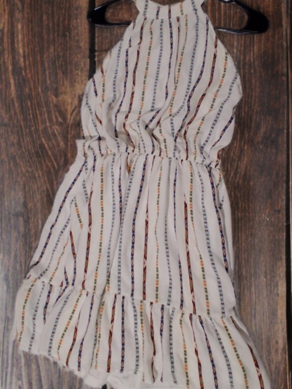 Staccato Sz M White Midi Dress with Multicolor Stripes Festive Boho